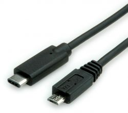 ROLINE 11.02.9020 :: USB Type-C кабел, USB-C М - USB Micro B, Черен, 1.0 м