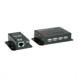 ROLINE 12.04.1101 :: USB 2.0 екстендър, RJ-45, PoC, 4x USB, макс. 50.0 м