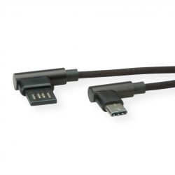 ROLINE 11.02.9037 :: USB 2.0 Cable, C (90° angled) - A reversible, M/M, black, 3 m