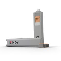 LINDY LNY-40428 :: Система за заключване на USB Type-C портове, 1 ключ, 4 порт блокера, оранжев