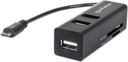 MANHATTAN 406239 :: 24-In-1 Card Reader 3-PORT, USB 2.0, Black 