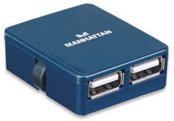 MANHATTAN 160605:: Hi-Speed USB Micro Hub, 4 Ports, Bus Power, Blue