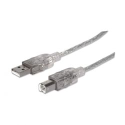 MANHATTAN 333405 :: Кабел USB 2.0, A-B, M-M, 480 Mbps, 1.8m, Translucent Silver