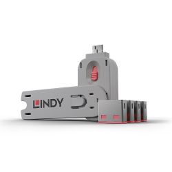 LINDY LNY-40450 :: Система за заключване на USB портове, 1 ключ, 4 порт блокера, розов 