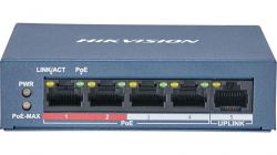 HIKVISION DS-3E0105P-E/M(B) :: , 5 port 10/100 Switch L2, 4 PoE ports + 1 uplink, Unmanaged 802.3af/at, 35W, 300m, 6KV surge prot. / 