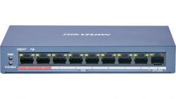 HIKVISION DS-3E0109P-E/M(B) :: 9 port Switch L2, 10/100 8 PoE ports + 1 uplink, , Unmanaged, 802.3af/at, 60W, 300m