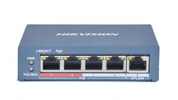 HIKVISION DS-3E0105P-E(B) :: , 5 port 10/100 Switch L2, 4 PoE ports + 1 uplink, Unmanaged 802.3af/at, 60W, 300m, 6KV surge prot