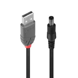 LINDY LNY-70268 :: Захранващ кабел USB Type A M към жак с 2.1 мм / 5.5 мм вътрешен/външен диаметър, 5V DC, 1.5 м