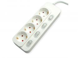 VALUE 19.99.0940 :: Power Strip, 4-way, with individual switches, white, 1.5 m