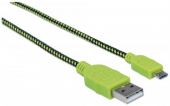 MANHATTAN 352765 :: Кабел USB 2.0 A - Micro-B, M/M, 1.8 м, оплетка, зелен