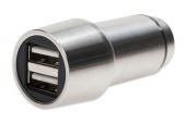 EDNET 84120 :: Зарядно за кола, USB, 10.5-18V вход, 2 x 5V/2.4A изход, метално, silver