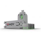 LINDY 40451 :: Система за заключване на USB портове, 1 ключ, 4 порт блокера, Зелен