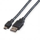 ROLINE 11.02.8708 :: USB 2.0 кабел, A - 5-Pin Mini, M/M, черен цвят, 0.8 м