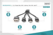 ASSMANN DB-300160-002-S :: DIGITUS 3-in-1 Charger Cable, USB A - Lightning + Micro USB + Type-C