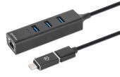 MANHATTAN 180894 :: 3-Port USB 3.0 Type-C/A Combo Hub with Gigabit Ethernet, black