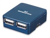 MANHATTAN 160605:: Hi-Speed USB Micro Hub, 4 Ports, Bus Power, Blue