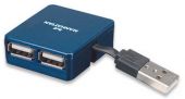 MANHATTAN 160605:: Hi-Speed USB Micro Hub, 4 Ports, Bus Power, Blue