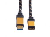 ROLINE 11.02.8878 :: USB 3.2 Gen 1 кабел, A - Micro B, M/M, Gold, 0.8 м