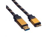 ROLINE 11.02.8878 :: USB 3.2 Gen 1 кабел, A - Micro B, M/M, Gold, 0.8 м