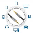 MANHATTAN 355988 :: Audio cable Braided Audio Stereo Jack 3.5mm , M/M, Gold-Contacts, Slim Design, 1m, black/ grey