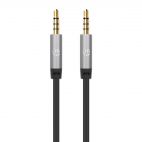 MANHATTAN 355988 :: Audio cable Braided Audio Stereo Jack 3.5mm , M/M, Gold-Contacts, Slim Design, 1m, black/ grey