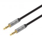 MANHATTAN 355995 :: Audio cable Braided Audio Stereo Jack 3.5mm , M/M, Gold-Contacts, Slim Design, 2m, black/ grey