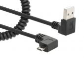 MANHATTAN 356237 :: Кабел USB-A към Micro-USB, спирален, за зареждане, ъглови конектори, 1 м, черен