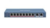 HIKVISION DS-3E0310HP-E :: 10 port, 8 PoE ports 10/100 +2 x Gigabit uplink, Switch L2, Unmanaged, 60W, 300m