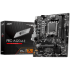 MSI PRO A620M-E, mATX, Socket AM5, Dual Channel DDR5 6800+MHz, 1x PCIe x16 slot, 1x M.2 slot, 1x HDMI, 1x VGA, 2x USB 3.2 Gen 1, 4x USB 2.0, 7.1 HD Audio, Realtek RTL8111H Gigabit LAN, 3Y